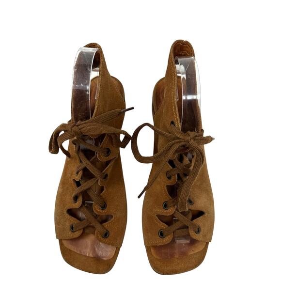 Chie Mihara Lace-Up Sandals Block Heel Suede Tan Brown Size 38.5 US 8.5 - Picture 7 of 16